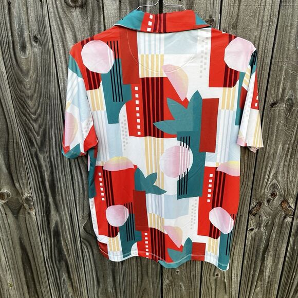 Bad Birdie Albatross Golf Polo Shirt Mens M Red Short Sleeve Abstract Floral - Picture 9 of 11